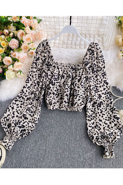 Női alkalmi rövid ing négyzet alakú nyakkivágással és elasztikus derékkal