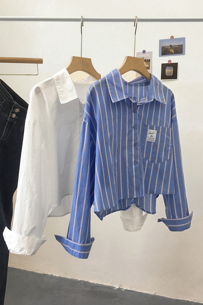 Uus mudel triibuline naiste särk taskulaiuse mudeliga