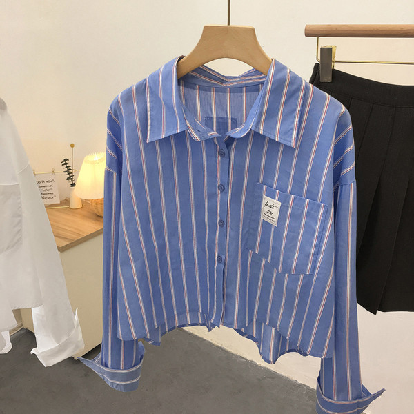 Uus mudel triibuline naiste särk taskulaiuse mudeliga