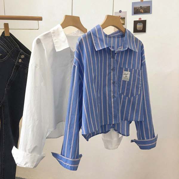 Uus mudel triibuline naiste särk taskulaiuse mudeliga