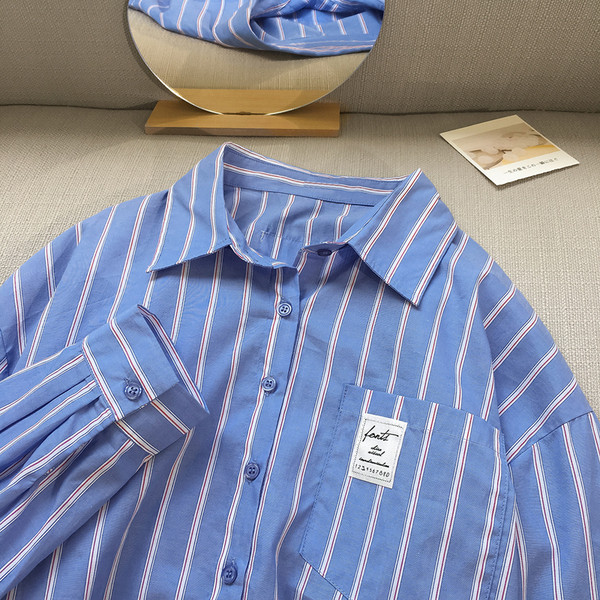 Uus mudel triibuline naiste särk taskulaiuse mudeliga