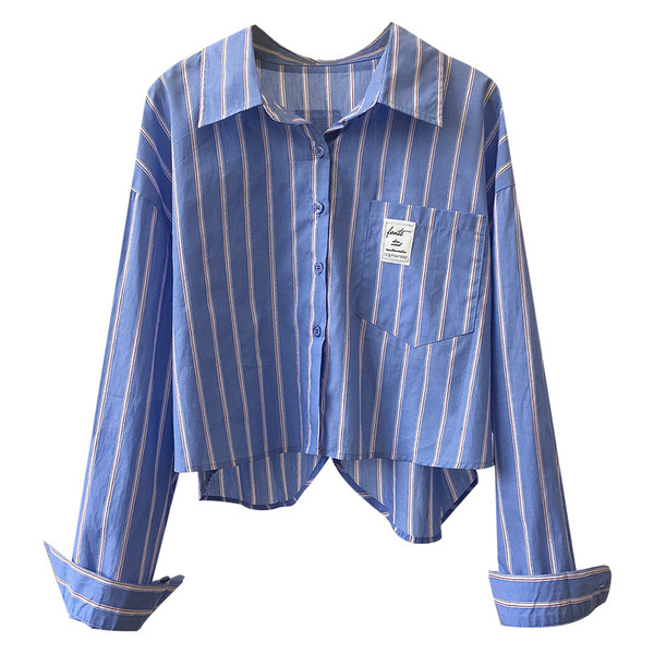 Uus mudel triibuline naiste särk taskulaiuse mudeliga