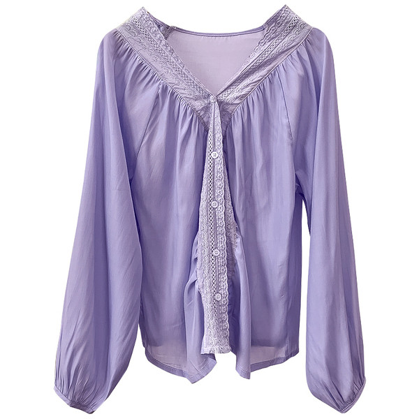 Moodne spits-kaelusega naiste särk – lai mudel