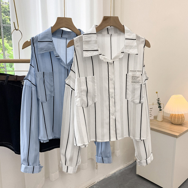 Modern női ing zsebekkel és kivágásokkal