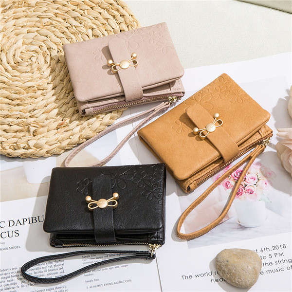 Portofel de dama din piele ecologica cu element metalic si fermoar