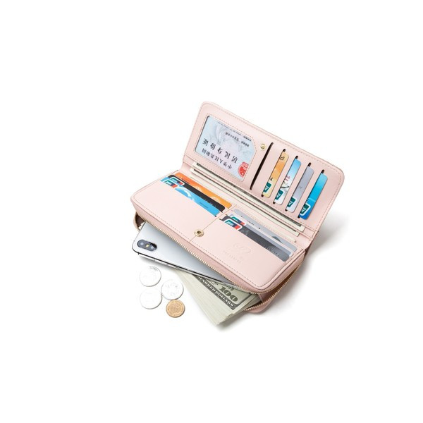 Sieviešu ādas maks ar metāla elementu un rāvējslēdzēju