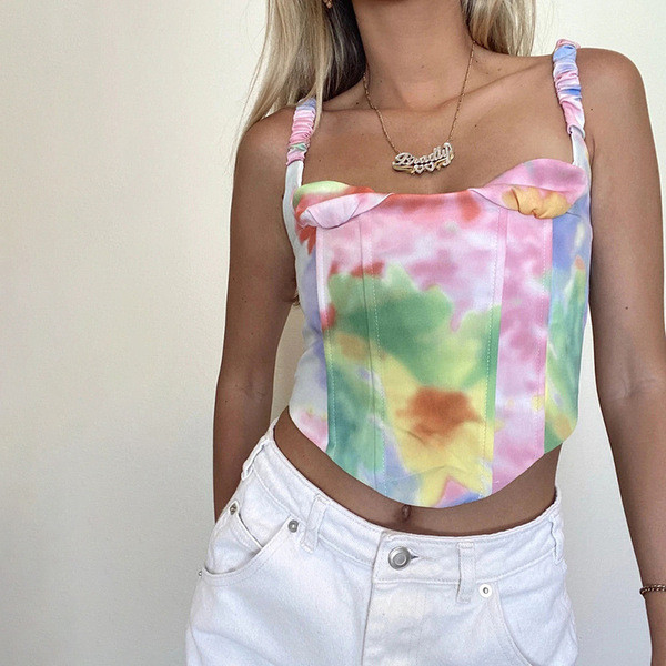 Modern női színes fűző vékony pántokkal és szögletes nyakkivágással