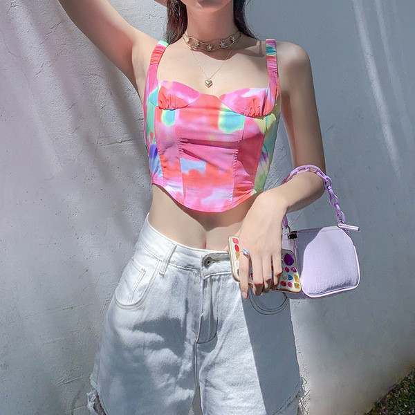 Modern női színes fűző vékony pántokkal és szögletes nyakkivágással