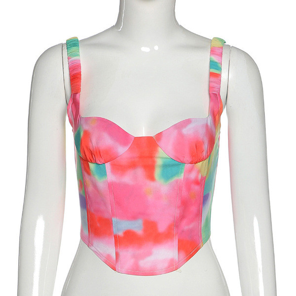 Modern női színes fűző vékony pántokkal és szögletes nyakkivágással