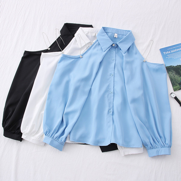 Cămașă modernă de damă cu decupaje și guler clasic