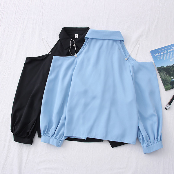 Cămașă modernă de damă cu decupaje și guler clasic