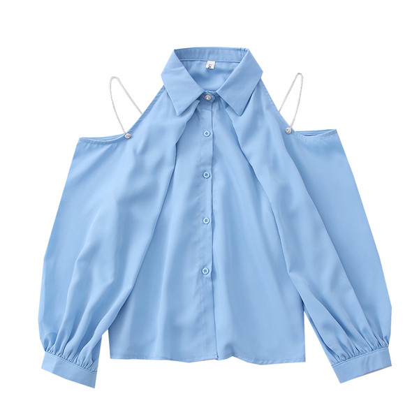 Cămașă modernă de damă cu decupaje și guler clasic