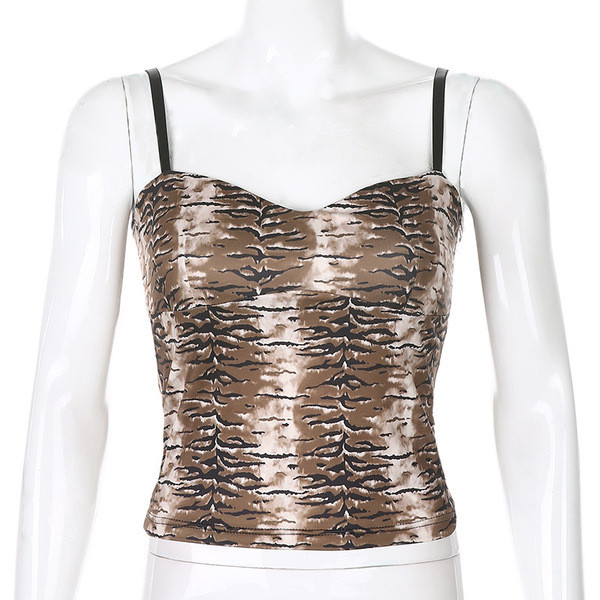 Moodne naiste peenikeste rihmade ja loomamustriga topp