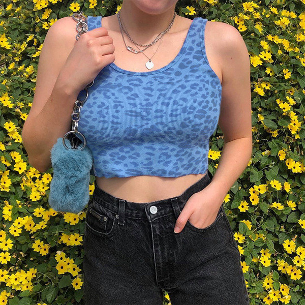 Moodne naiste peenikeste rihmade ja loomamustriga topp