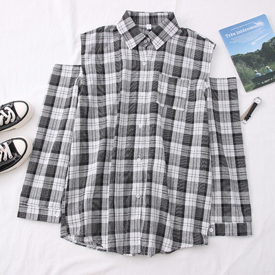 Új modell kockás női ing kivágásokkal és klasszikus gallérral