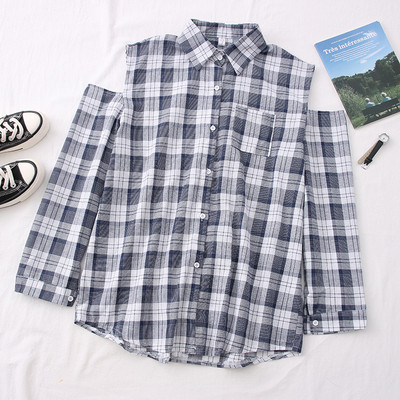 Új modell kockás női ing kivágásokkal és klasszikus gallérral