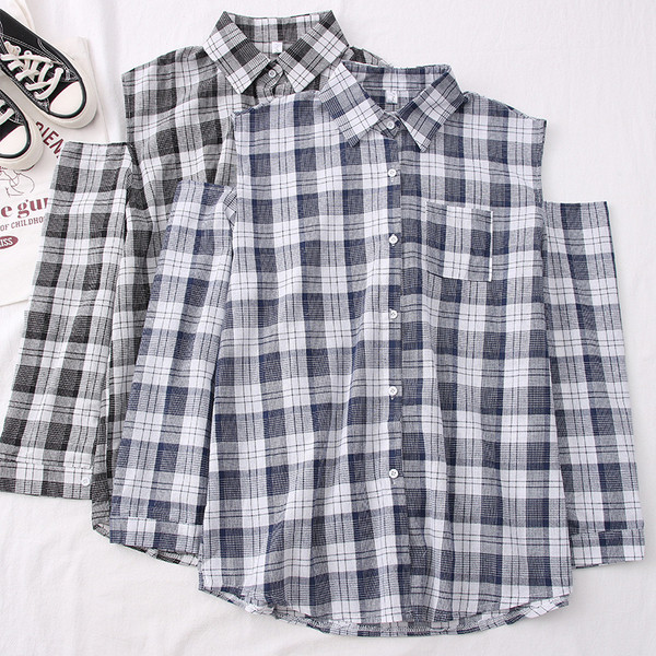 Új modell kockás női ing kivágásokkal és klasszikus gallérral