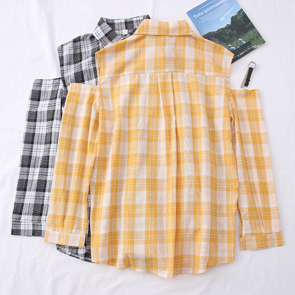 Új modell kockás női ing kivágásokkal és klasszikus gallérral