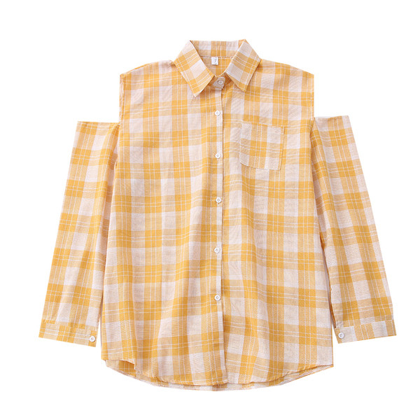 Új modell kockás női ing kivágásokkal és klasszikus gallérral