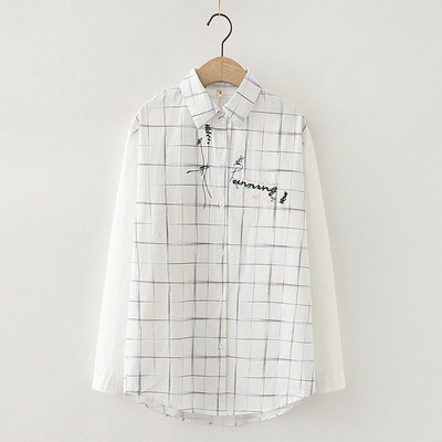 Alkalmi női kockás ing klasszikus gallérral és hímzéssel