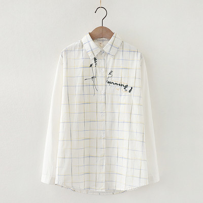 Alkalmi női kockás ing klasszikus gallérral és hímzéssel