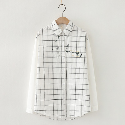 Alkalmi női kockás ing klasszikus gallérral és hímzéssel