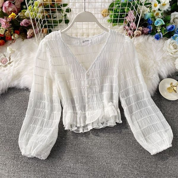 Cămașă casual de damă cu decolteu spitz și nasturi în două culori