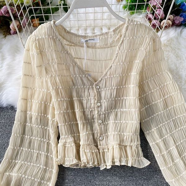 Cămașă casual de damă cu decolteu spitz și nasturi în două culori