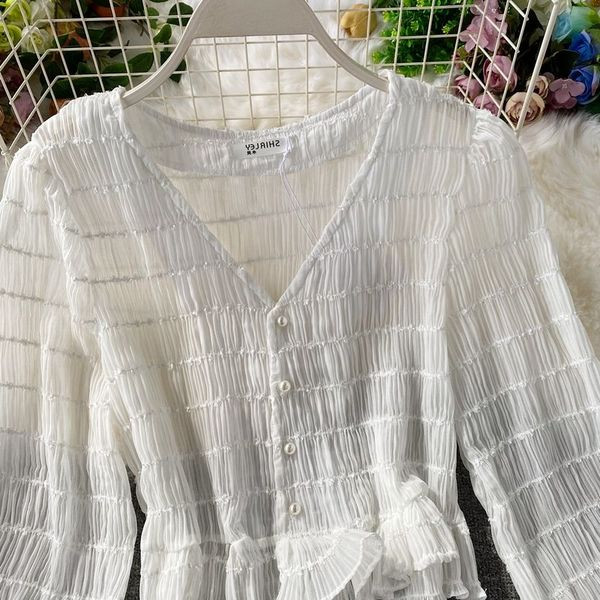 Cămașă casual de damă cu decolteu spitz și nasturi în două culori