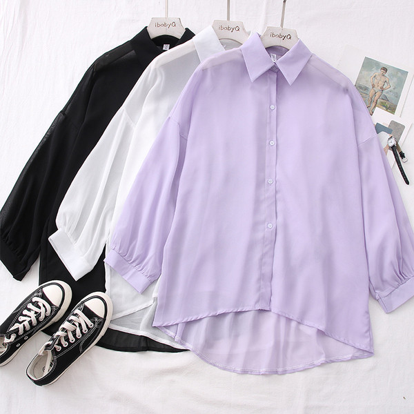 Női ing klasszikus gallérral - aszimmetrikus modell