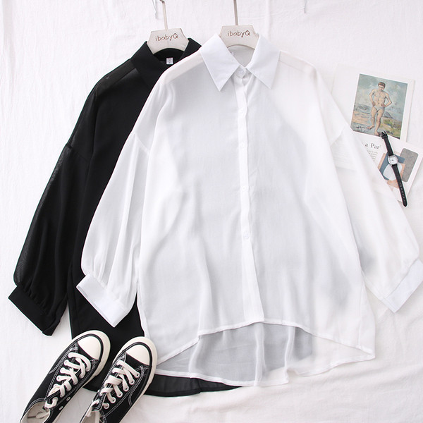 Női ing klasszikus gallérral - aszimmetrikus modell