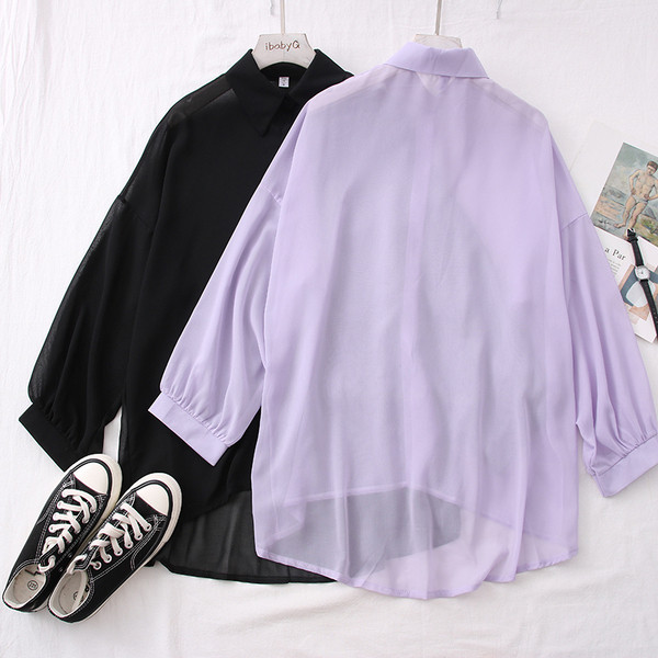 Női ing klasszikus gallérral - aszimmetrikus modell