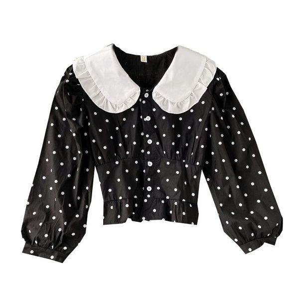 Vabaaja naiste lühike täpiline pikkade varrukate ja ovaalse kaelusega särk