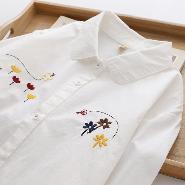 Camasa moderna de dama model uni cu broderie si maneci lungi