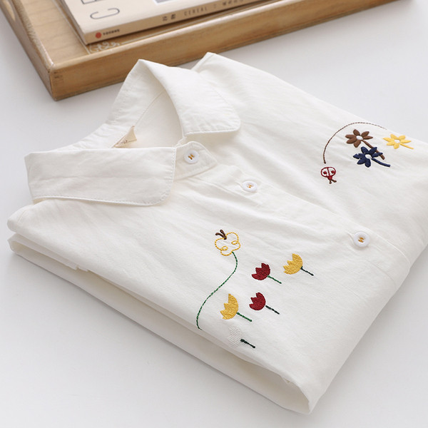 Camasa moderna de dama model uni cu broderie si maneci lungi