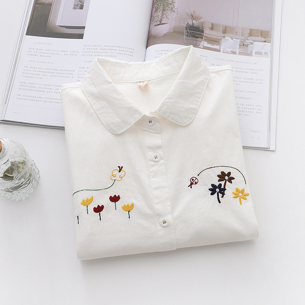 Camasa moderna de dama model uni cu broderie si maneci lungi