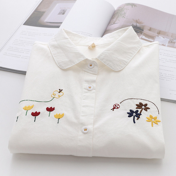 Camasa moderna de dama model uni cu broderie si maneci lungi