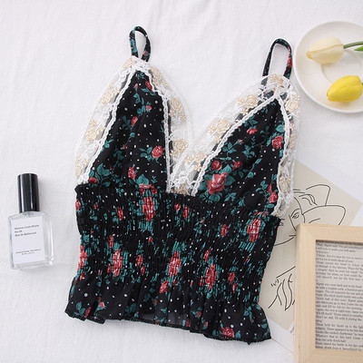 Γυναικεία μπλούζα - με λουλουδάτο μοτίβο και λεπτά τιραντάκια