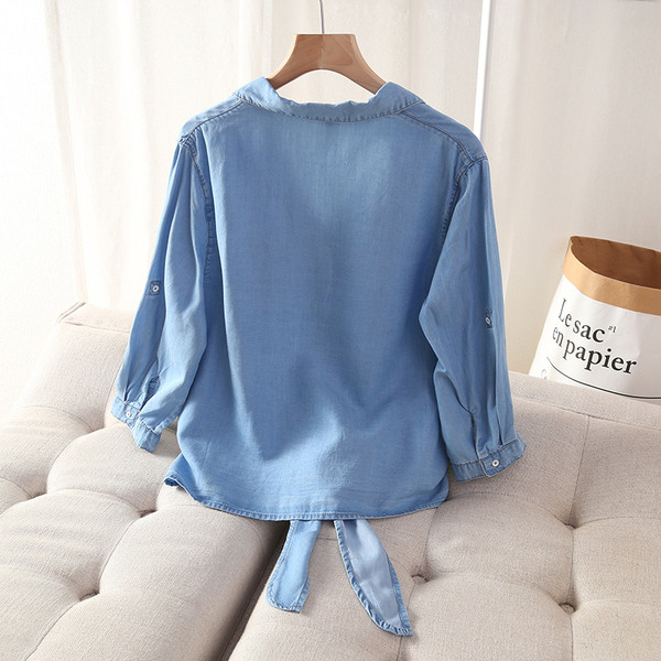 Sieviešu ikdienas džinsa krekls ar pogām un klasisku apkakli