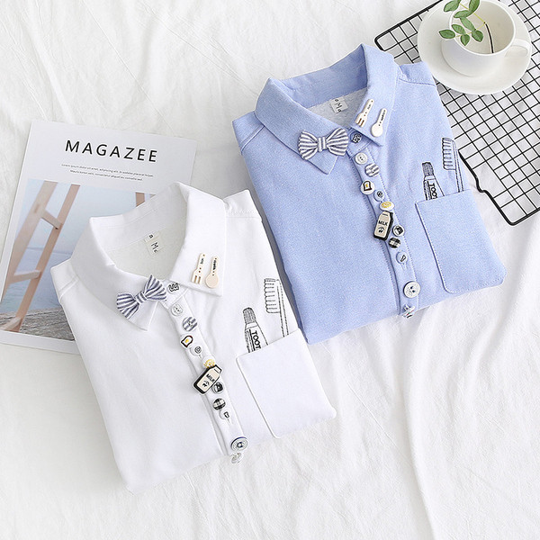 Modern női ing klasszikus gallérral és 3D elemekkel