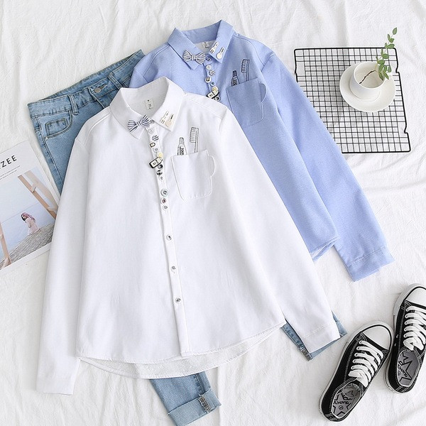 Modern női ing klasszikus gallérral és 3D elemekkel