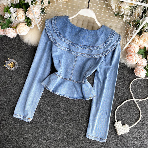 Vabaaja naiste teksasärk nööpide ja kandilise kaelusega