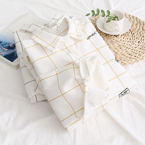 Modern női kockás ing széles modell klasszikus gallérral és hosszú ujjal