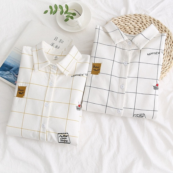 Modern női kockás ing széles modell klasszikus gallérral és hosszú ujjal