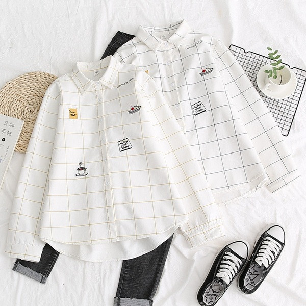 Modern női kockás ing széles modell klasszikus gallérral és hosszú ujjal