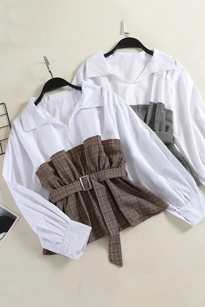 Cămașă casual de damă cu curea și guler clasic în două culori