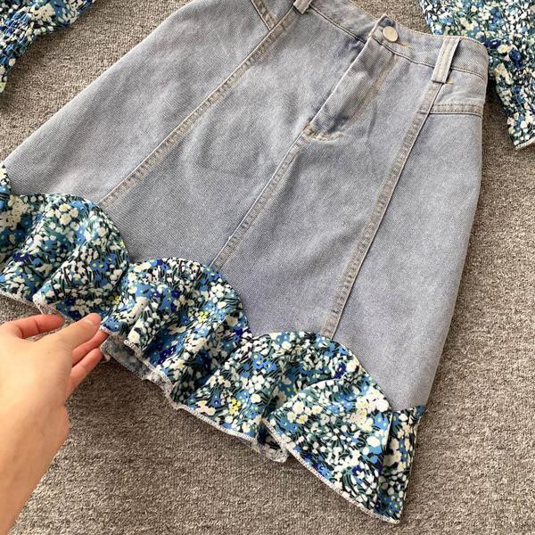 Set modern de dama cu fusta cu talie inalta si camasa cu decolteu rotund