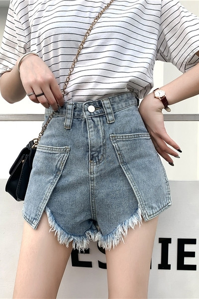 Moderni sieviešu šorti ar augstu vidukli no džinsa
