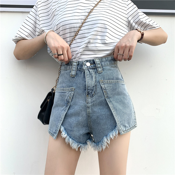 Moderni sieviešu šorti ar augstu vidukli no džinsa