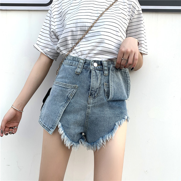 Moderni sieviešu šorti ar augstu vidukli no džinsa